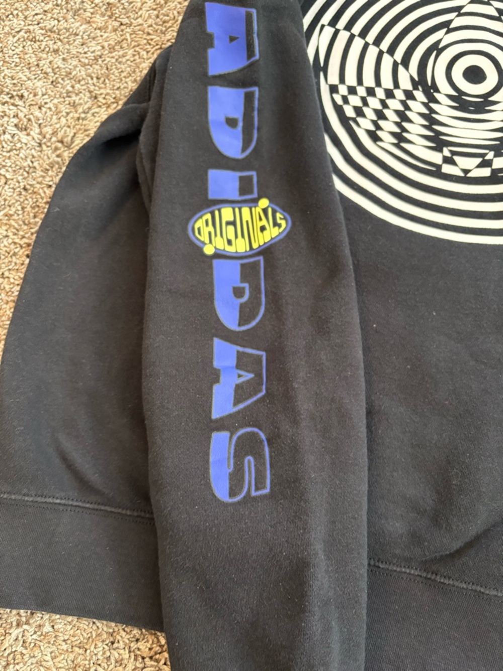 Adidas Originals Graphic Hoodie – Black | Trippy Retro Streetwear | Size S - Picture 6 of 9